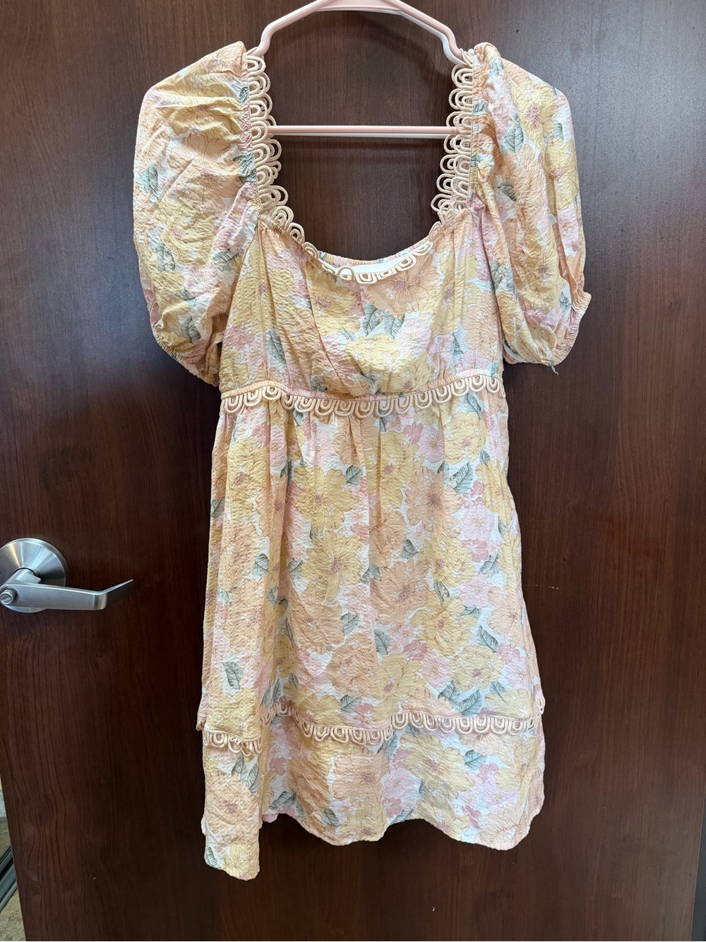 Blu Pepper Peach and Blush Floral Trim Mini Dress